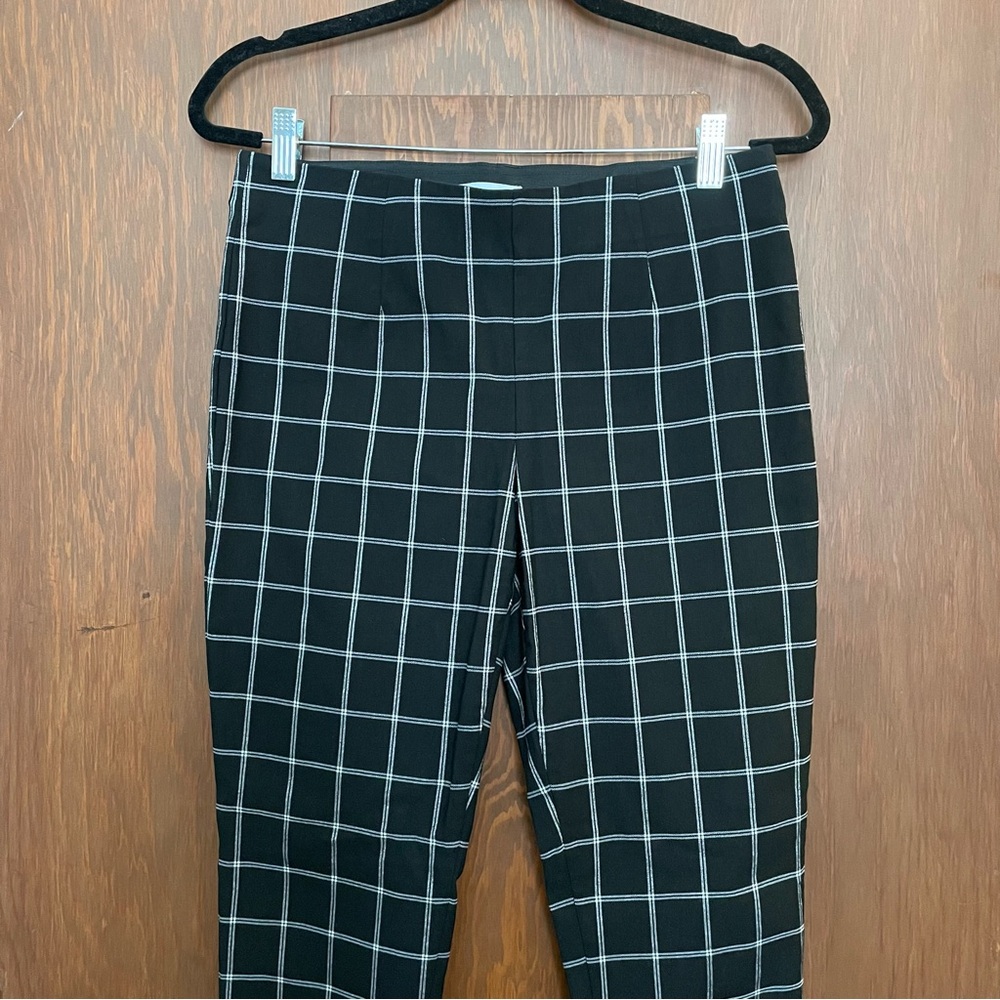 Black and White Dress Pants with Windowpane Pattern